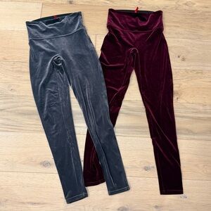 SPANX Velvet Leggings in Gray and Burgundy